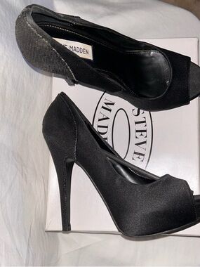 Steve Madden Black Satin Peep-Toe Stiletto Heels